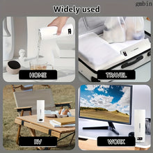 Collage of a product being used in various settings including home, travel, RV, and work.