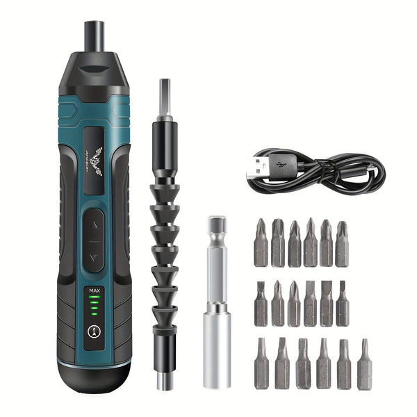 Nexaroy™ Electric Screwdriver 3.6V – 21pcs Multifunctional Torque Adjustment Kit, Rechargeable Lithium Battery, Straight Handle Design, Portable Mini Tool Set for Home Equipment Maintenance